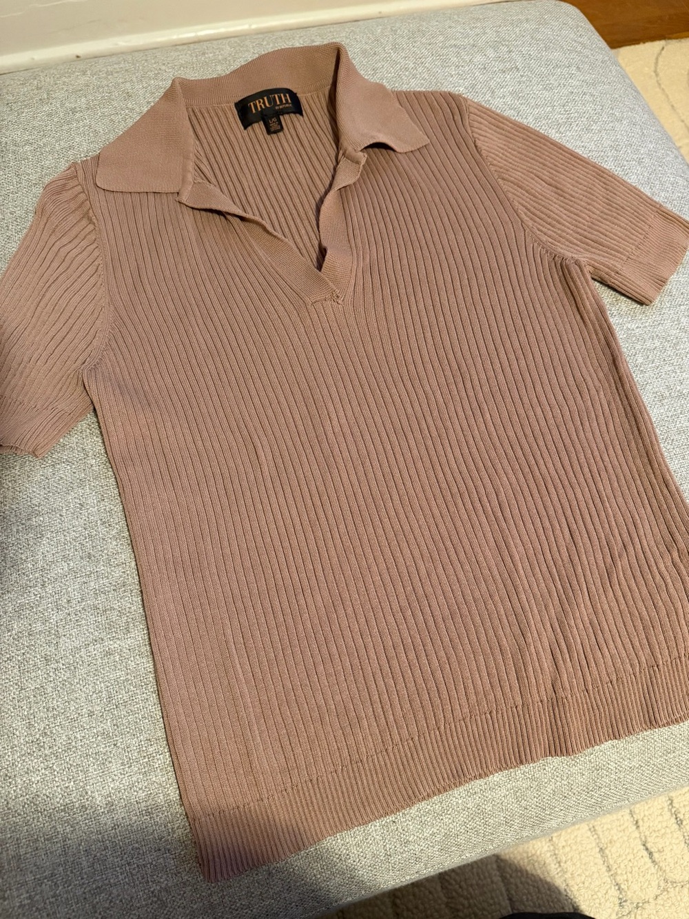 TRUTH Women’s Short-Sleeve Ribbed Polo Sweater in Tan